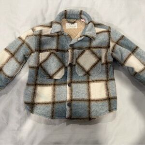 Zara Sherpa-Lined Flannel Jacket Size 4–5 (Blue/Cream/Brown)